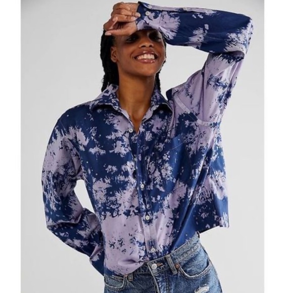 NWOT Free People/ RILEY Vintage Embellished Buttondown Shirt Sz XS Z412 - Picture 1 of 4